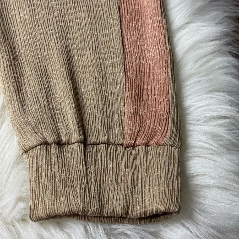 Secret Season Shimmery Jogger Pants with Pink Rosé Side Stripe, Size Small